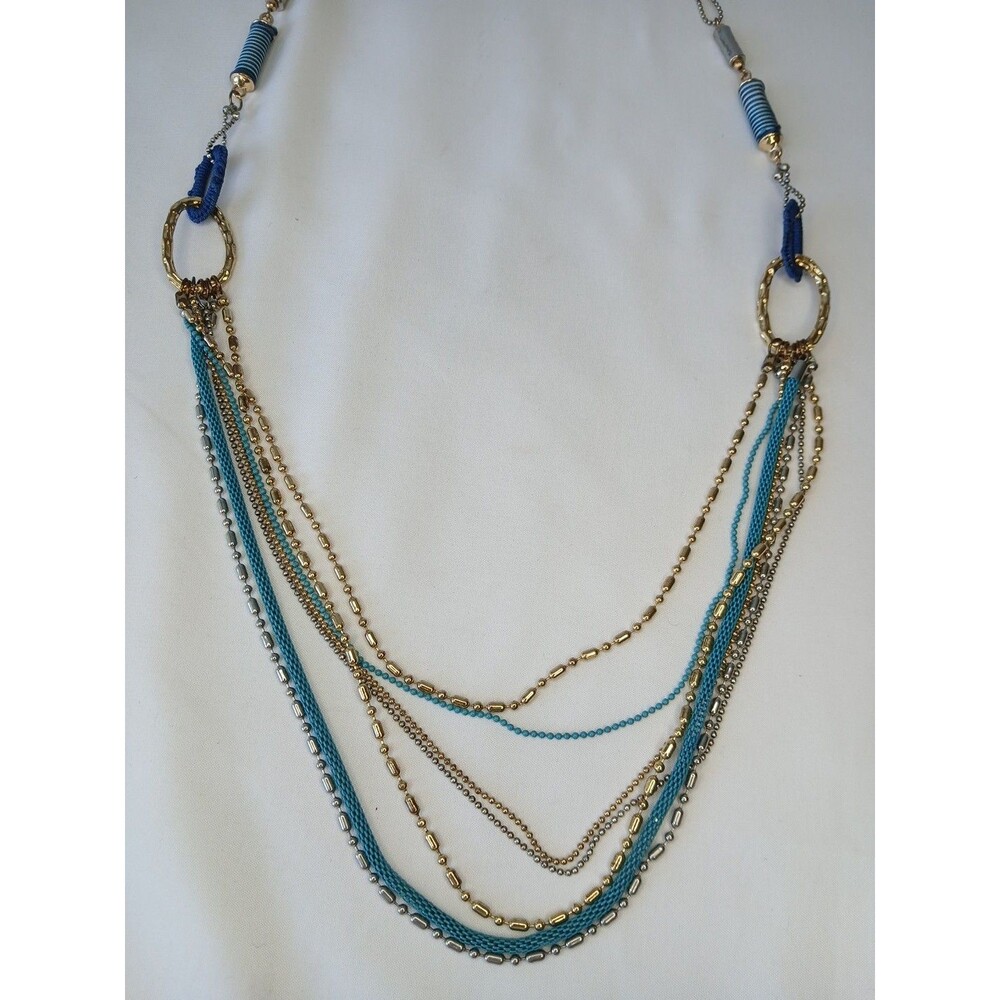 Ruby Road 20" Adj. Beaded Necklace Stone Necklace Teal Silver Jewelry Boho Gypsy